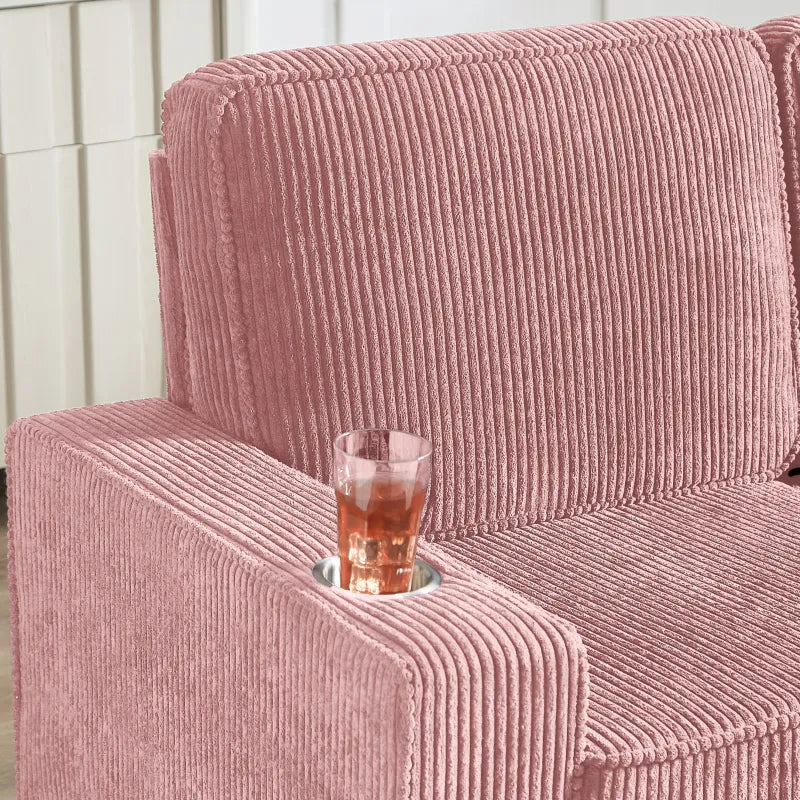 Close-up of the corduroy upholstery on the Rosewood sofa