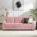 Rosewood corduroy sofa with built-in cup holders, three-quarter view